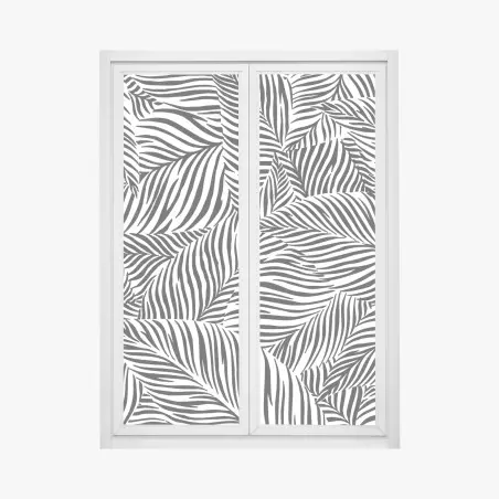 Adesivo per finestra trama di foglie a righe in bianco e nero • Wallissimo®