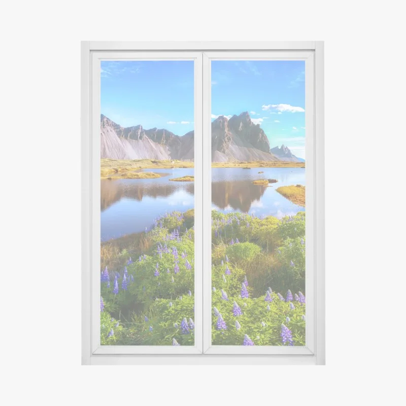 Adesivo per finestra paesaggio di lupini a Vestrahorn, Islanda