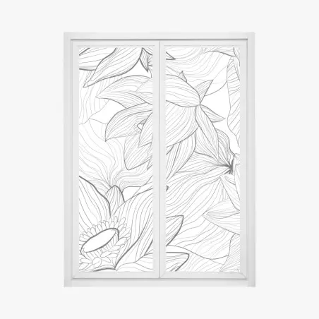 Adesivo per finestra fiori stilizzati in bianco e nero • Wallissimo®