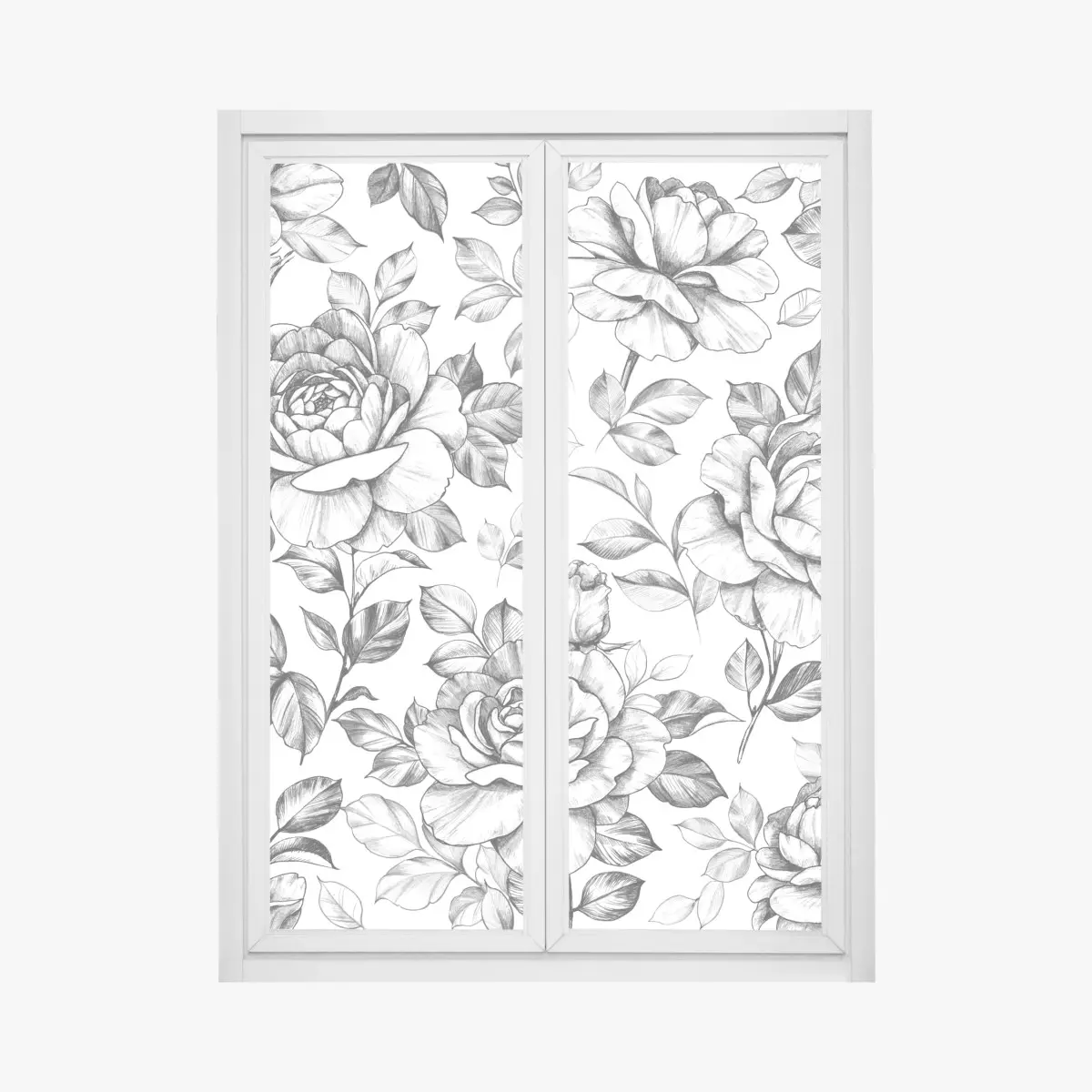 Adesivo per finestra motivo di rose disegnate a matita in stile vintage • Wallissimo®