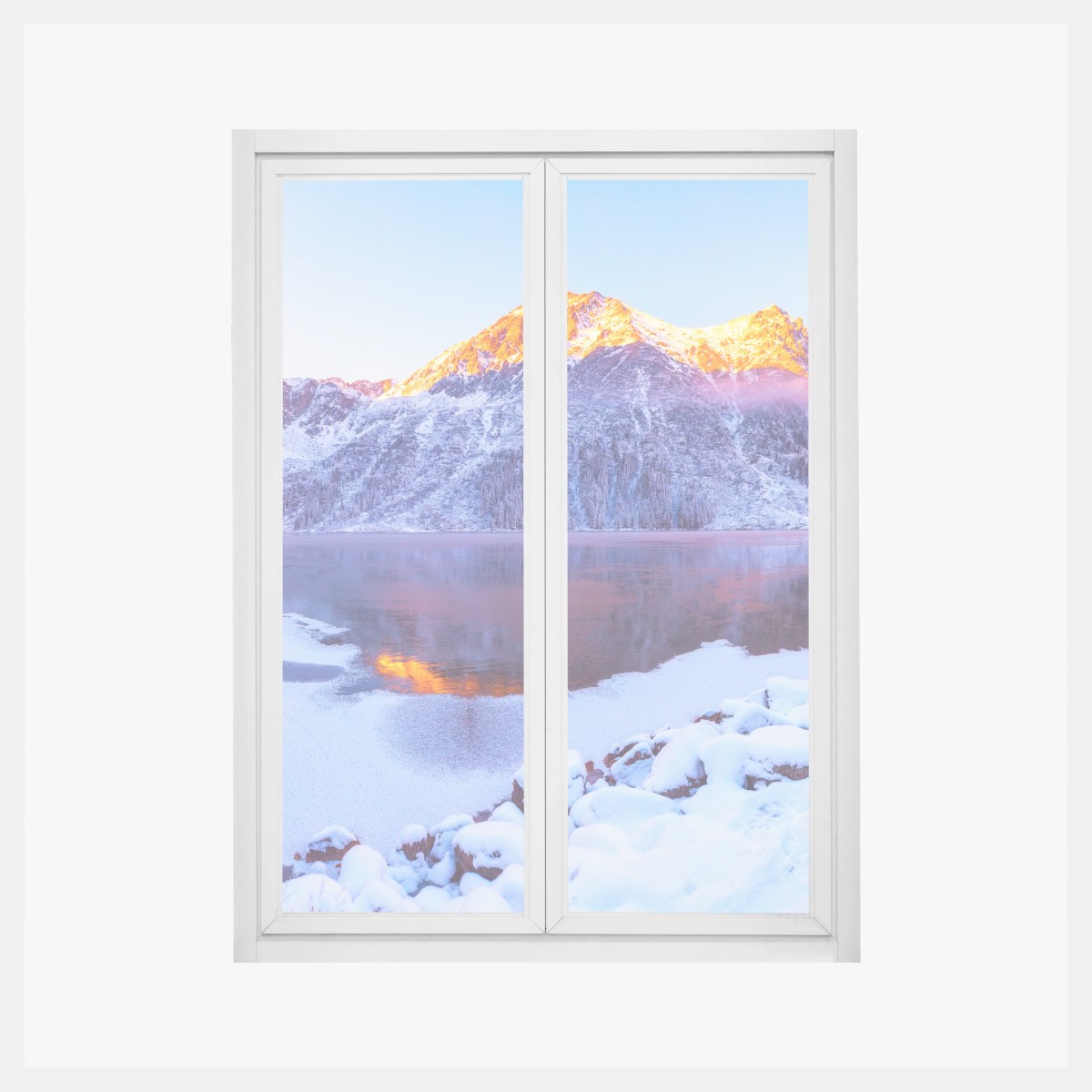 Adesivo per finestra alba dorata sulle Alpi innevate • Wallissimo®