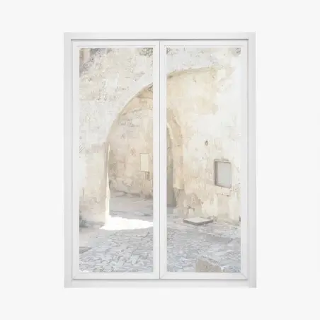 Adesivo per finestra angolo mediterraneo in pietra • Wallissimo®