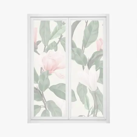 Adesivo per finestra motivo floreale di magnolia anice in toni pastello • Wallissimo®