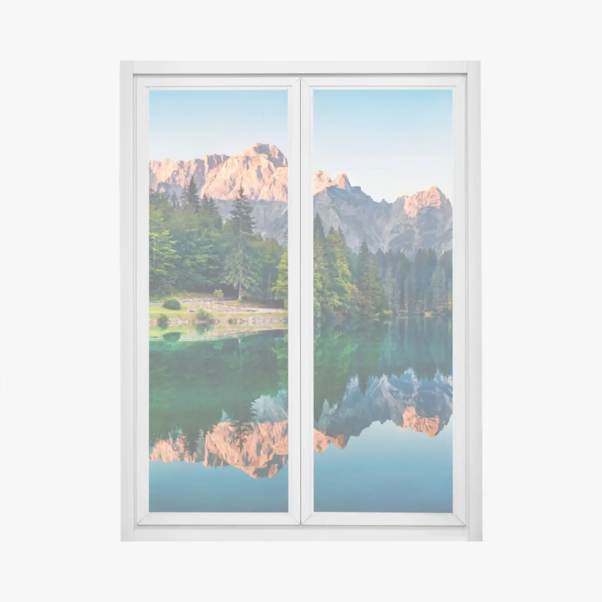Adesivo per finestra panorama del Lago di Fusine con Mangart • Wallissimo®