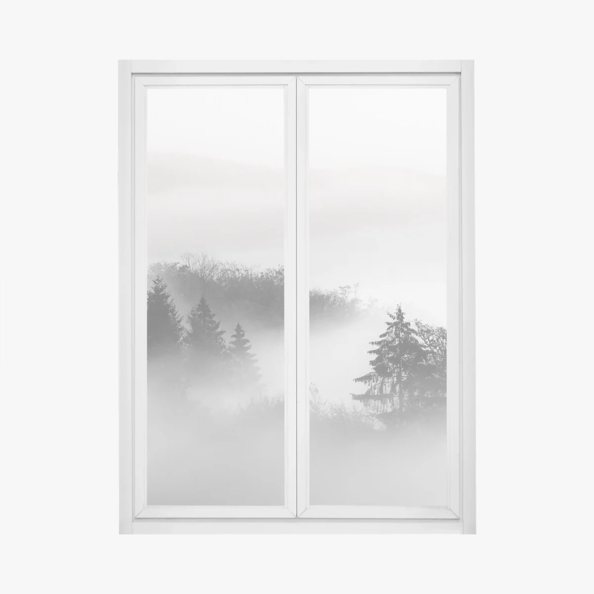Adesivo per finestra foresta nella nebbia al mattino • Wallissimo® Adesivo per finestra foresta nella nebbia al mattino • Wallissimo®