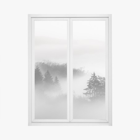 Adesivo per finestra foresta nella nebbia al mattino • Wallissimo®