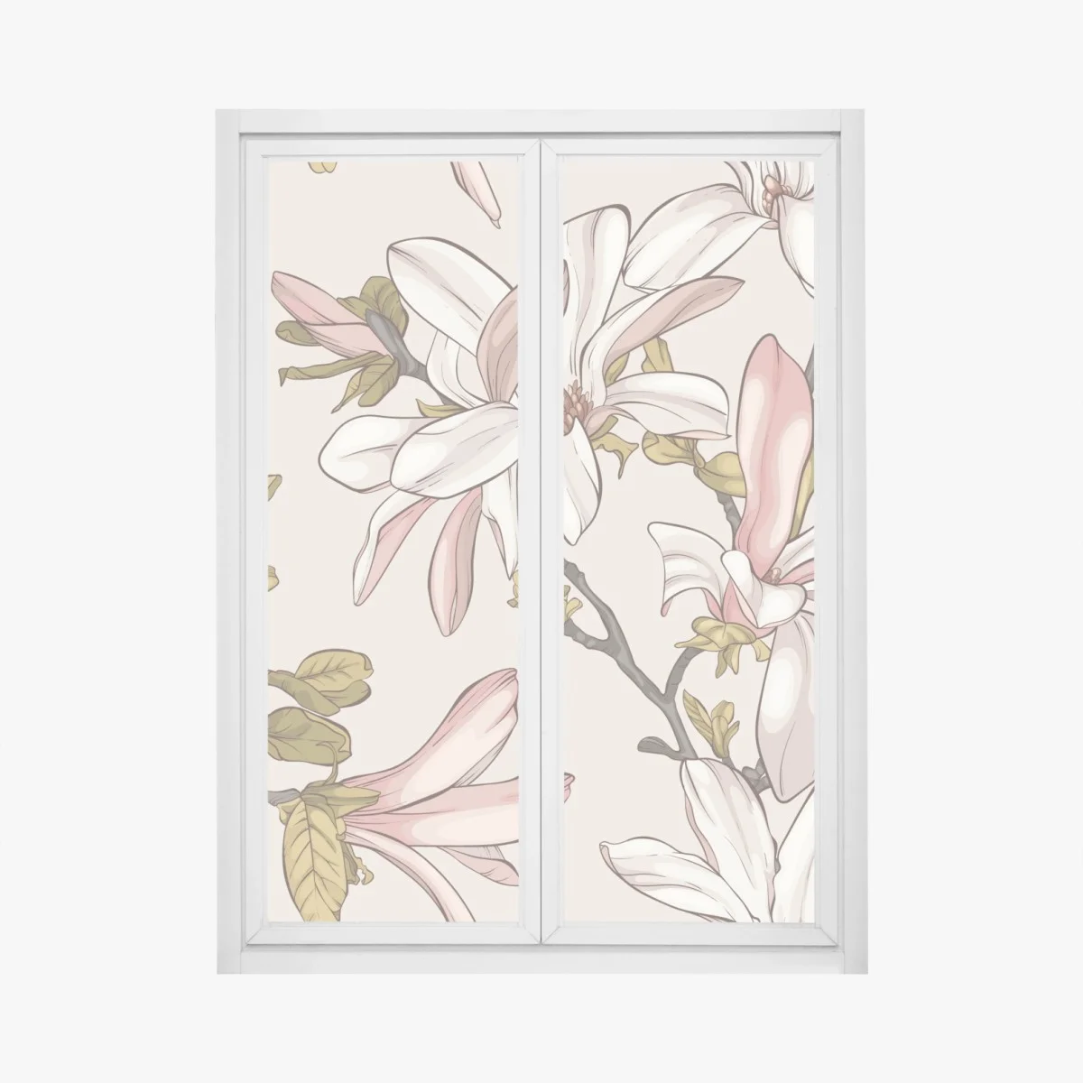 Adesivo per finestra magnolie in fiore su sfondo pastello • Wallissimo® Adesivo per finestra magnolie in fiore su sfondo pastello • Wallissimo®