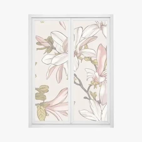 Adesivo per finestra magnolie in fiore su sfondo pastello • Wallissimo®