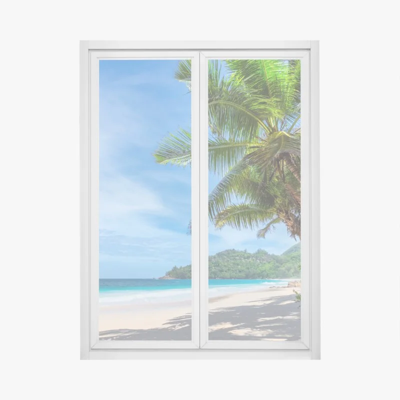 Adesivo per finestra oasi tropicale con palme e mare turchese