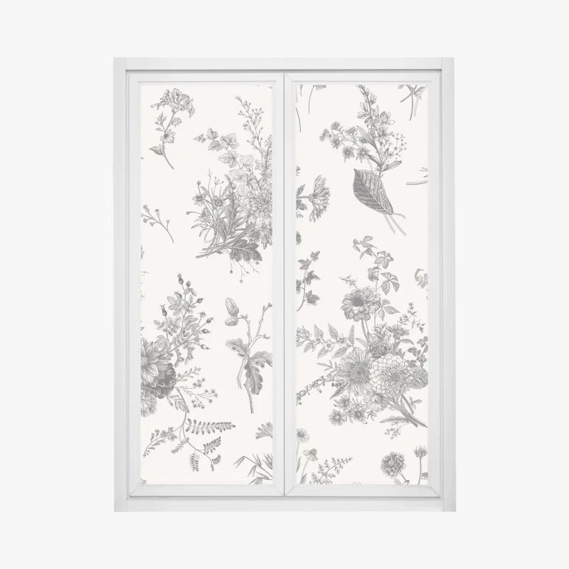 Adesivo per finestra motivo botanico vintage in bianco e nero
