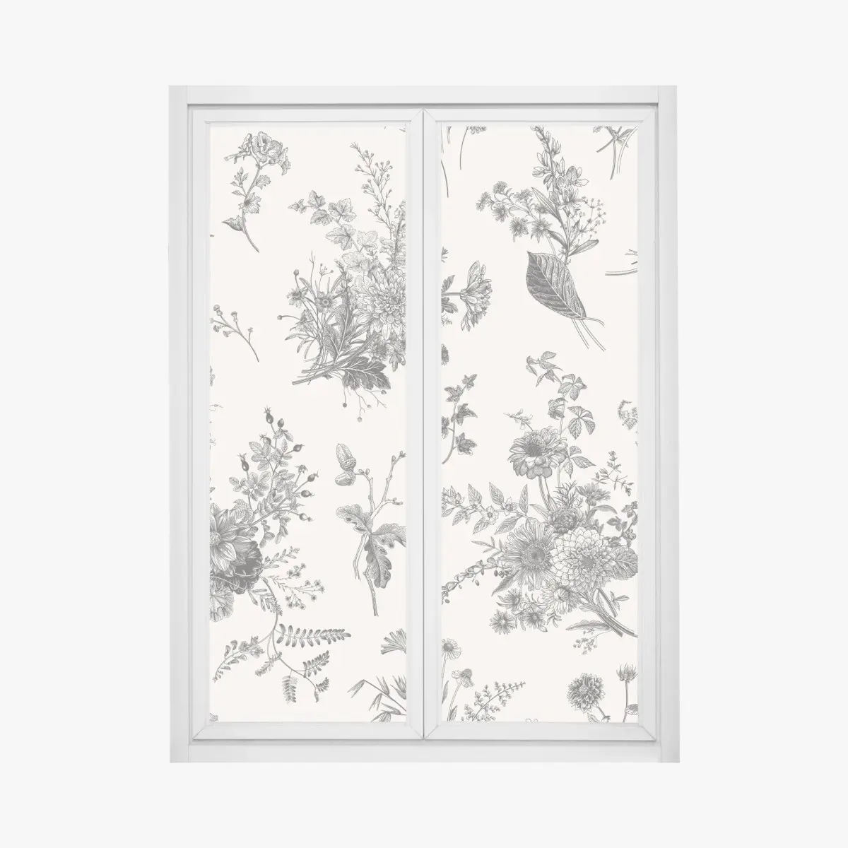 Adesivo per finestra motivo botanico vintage in bianco e nero • Wallissimo®