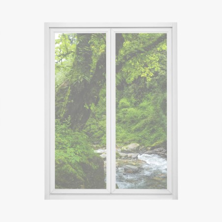 Adesivo per finestra angolo verde: cascata nella foresta • Wallissimo®