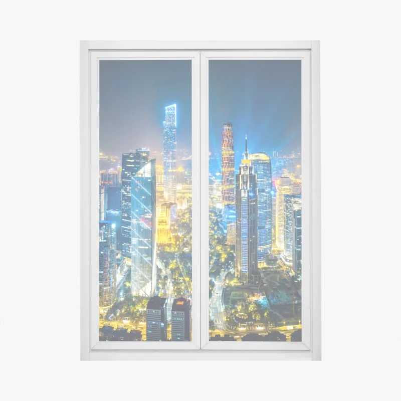 Adesivo per finestra panorama notturno del distretto finanziario di Guangzhou • Wallissimo®