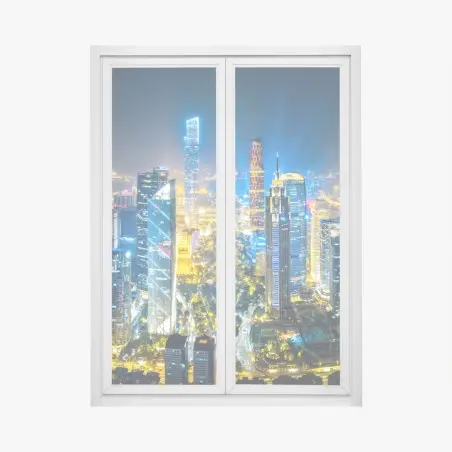 Adesivo per finestra panorama notturno del distretto finanziario di Guangzhou • Wallissimo®