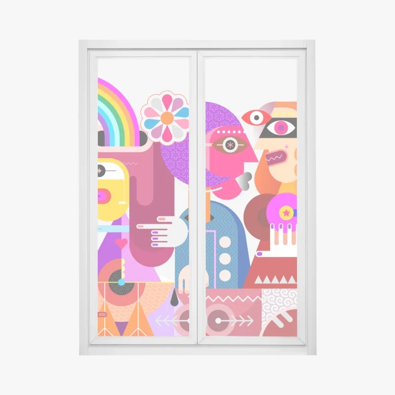 Adesivo per finestra viaggiatore arcobaleno su uccello geometrico