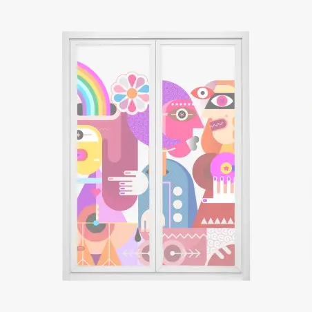 Adesivo per finestra viaggiatore arcobaleno su uccello geometrico • Wallissimo®