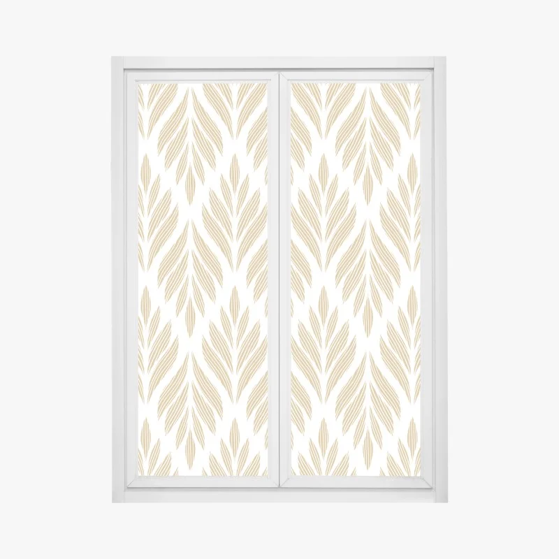 Adesivo per finestra motivo foglia dorata su sfondo bianco