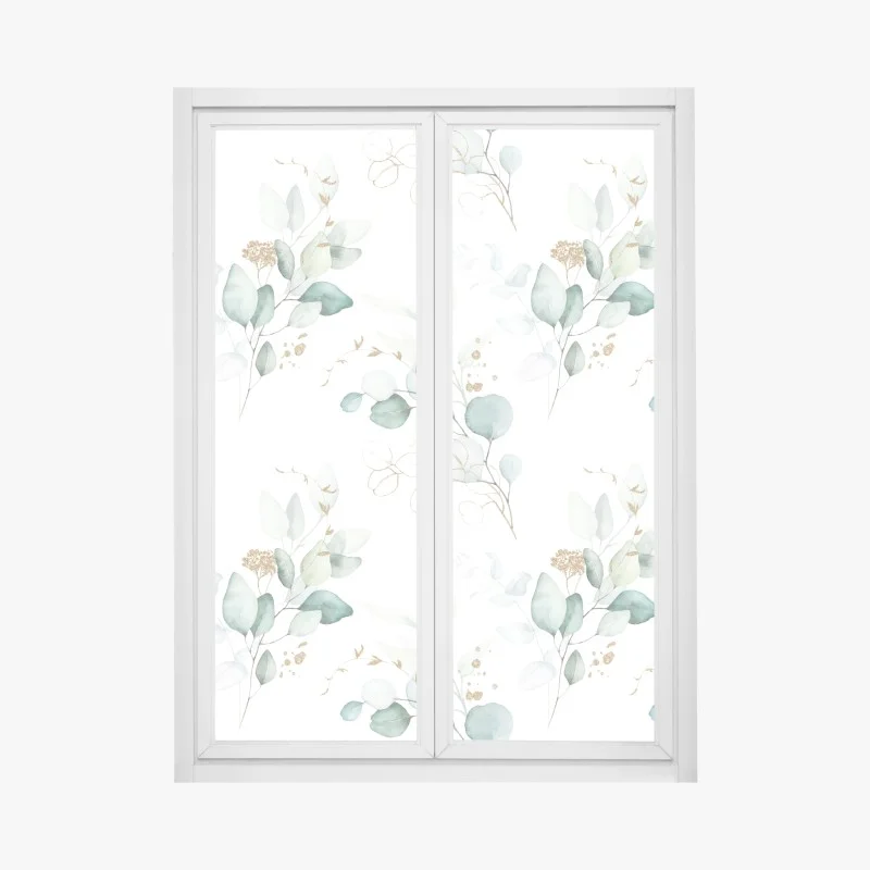 Adesivo per finestra motivo botanico di eucalipto acquerellato