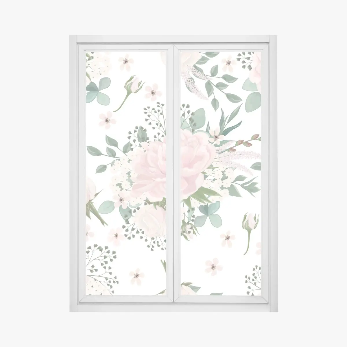 Adesivo per finestra bouquet di peonie rosa su sfondo bianco • Wallissimo®