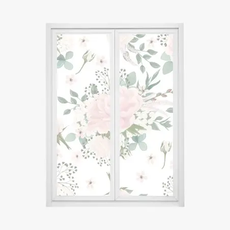 Adesivo per finestra bouquet di peonie rosa su sfondo bianco • Wallissimo®