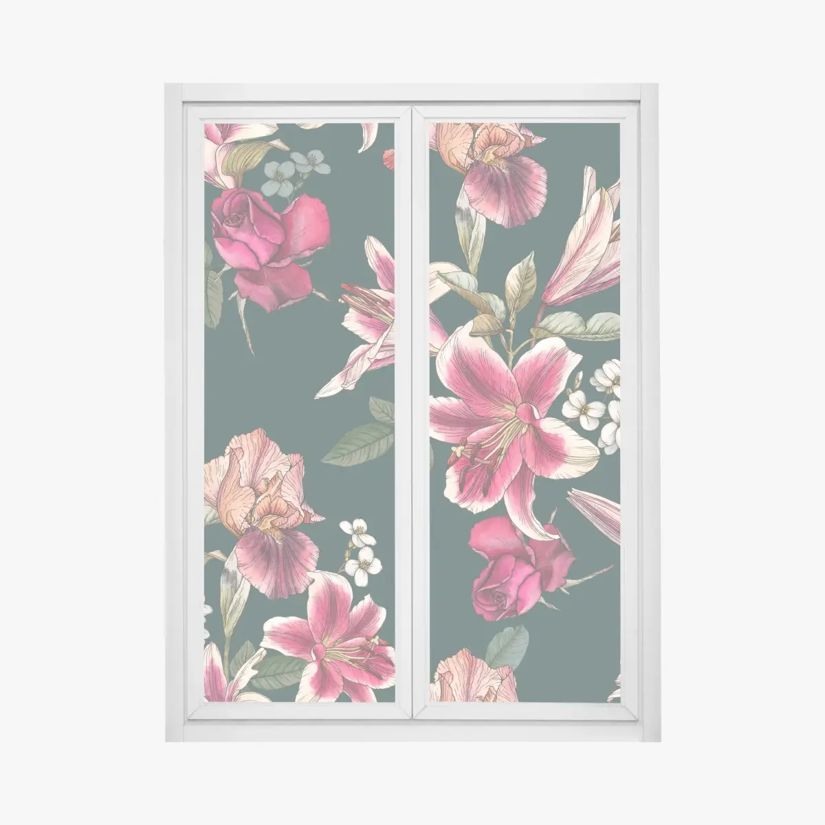 Adesivo per finestra eleganza floreale su fondo verde smeraldo • Wallissimo®