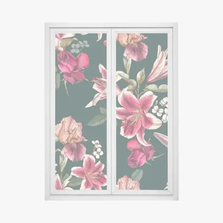 Adesivo per finestra eleganza floreale su fondo verde smeraldo • Wallissimo®