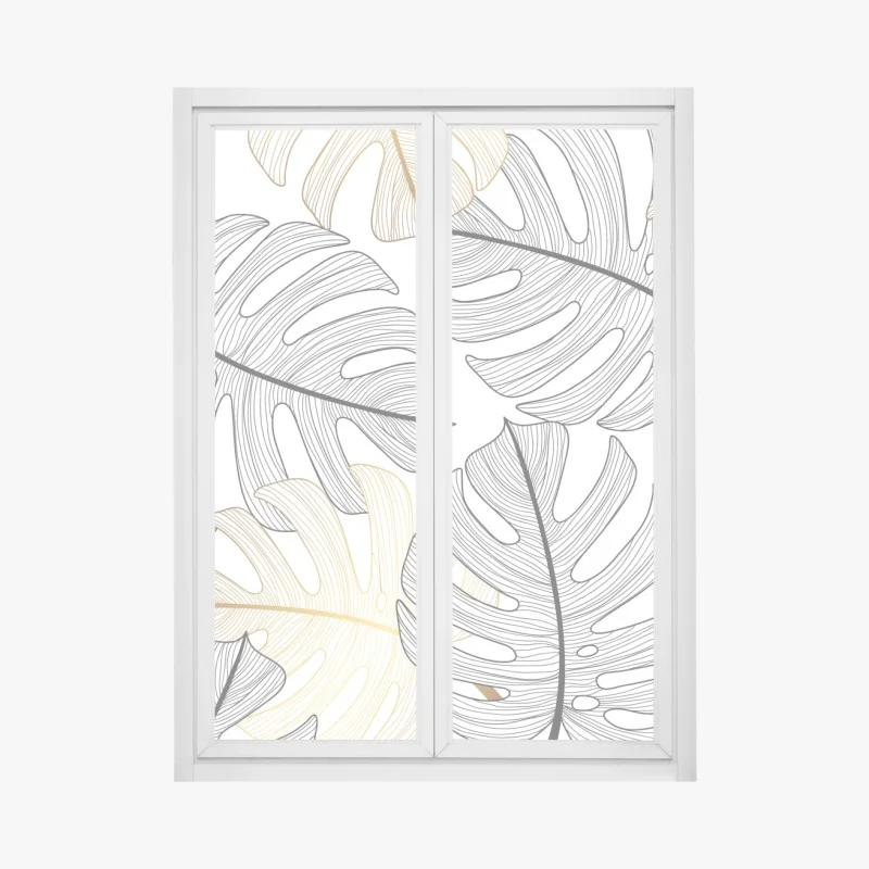 Adesivo per finestra eleganza botanica: foglie di monstera in oro e nero