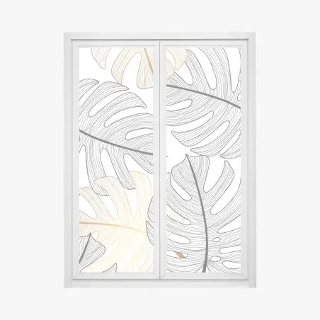 Adesivo per finestra eleganza botanica: foglie di monstera in oro e nero • Wallissimo®