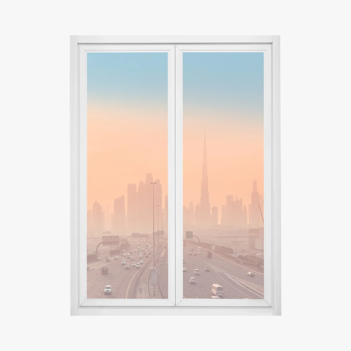 Adesivo per finestra skyline di Dubai al tramonto • Wallissimo® Adesivo per finestra skyline di Dubai al tramonto • Wallissimo®