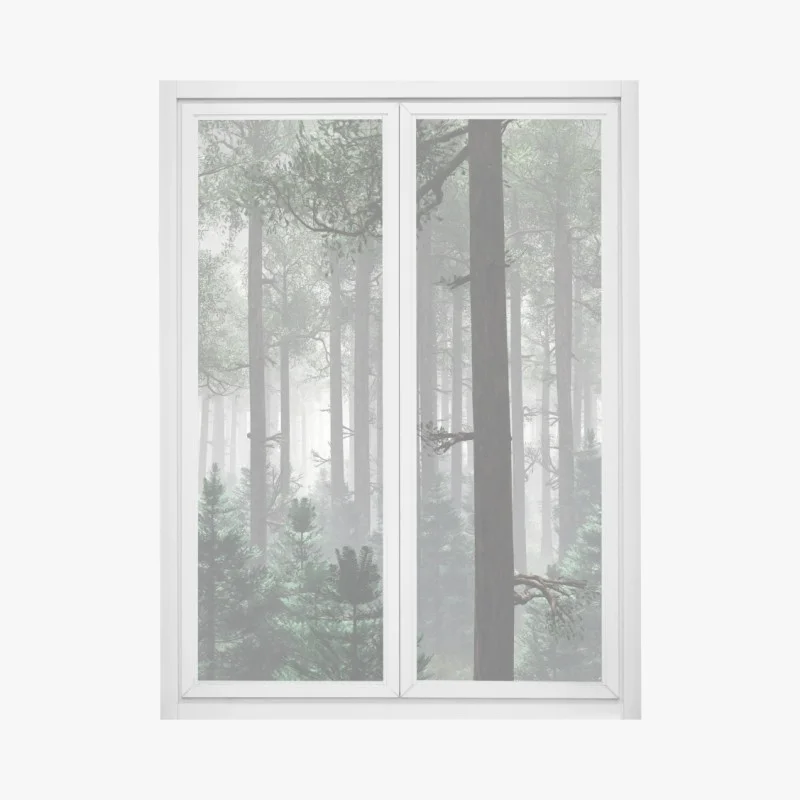 Adesivo per finestra foresta avvolta nella nebbia • Wallissimo®