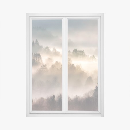 Adesivo per finestra nebbia d'oro sulla foresta • Wallissimo®