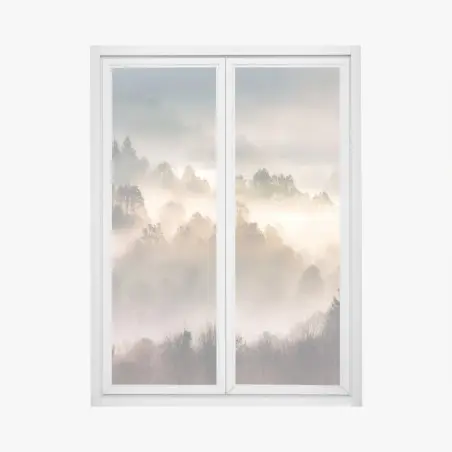 Adesivo per finestra nebbia d'oro sulla foresta • Wallissimo®