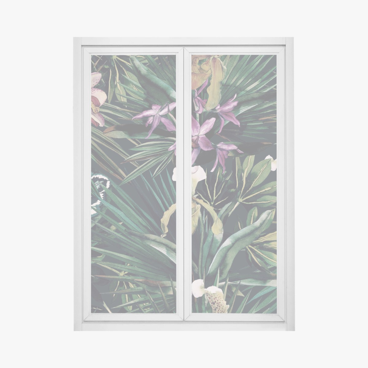 Adesivo per finestra giardino tropicale di orchidee acquerellate • Wallissimo®