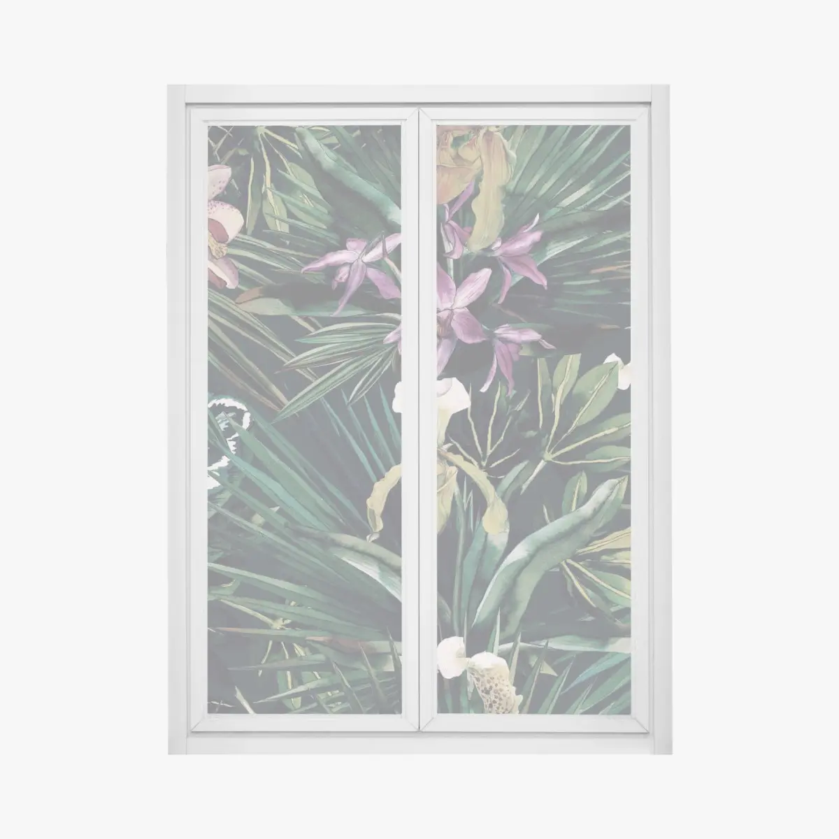 Adesivo per finestra giardino tropicale di orchidee acquerellate • Wallissimo®