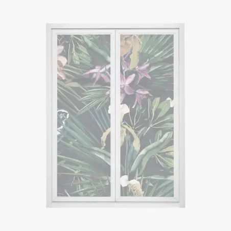 Adesivo per finestra giardino tropicale di orchidee acquerellate • Wallissimo®