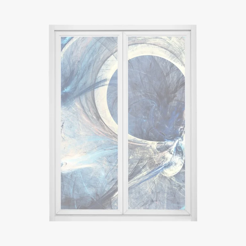 Adesivo per finestra vortice frattale blu - composizione astratta dinamica