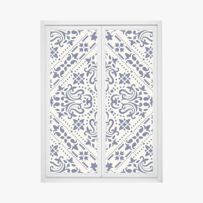 Adesivo per finestra motivo damascato blu navy su sfondo crema