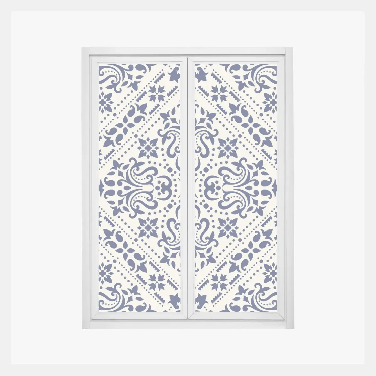 Adesivo per finestra motivo damascato blu navy su sfondo crema • Wallissimo®