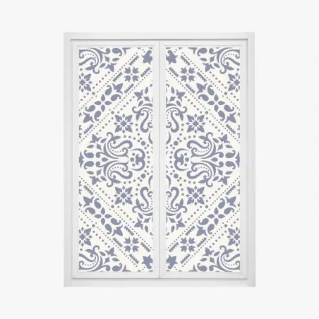 Adesivo per finestra motivo damascato blu navy su sfondo crema • Wallissimo®