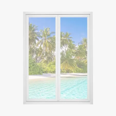 Adesivo per finestra spiaggia tropicale e acqua cristallina • Wallissimo®