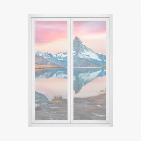 Adesivo per finestra tramonto sul lago Stellisee con il Cervino • Wallissimo®
