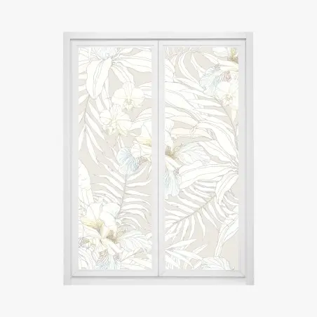 Adesivo per finestra cacatua e orchidee in motivo tropicale pastello • Wallissimo®