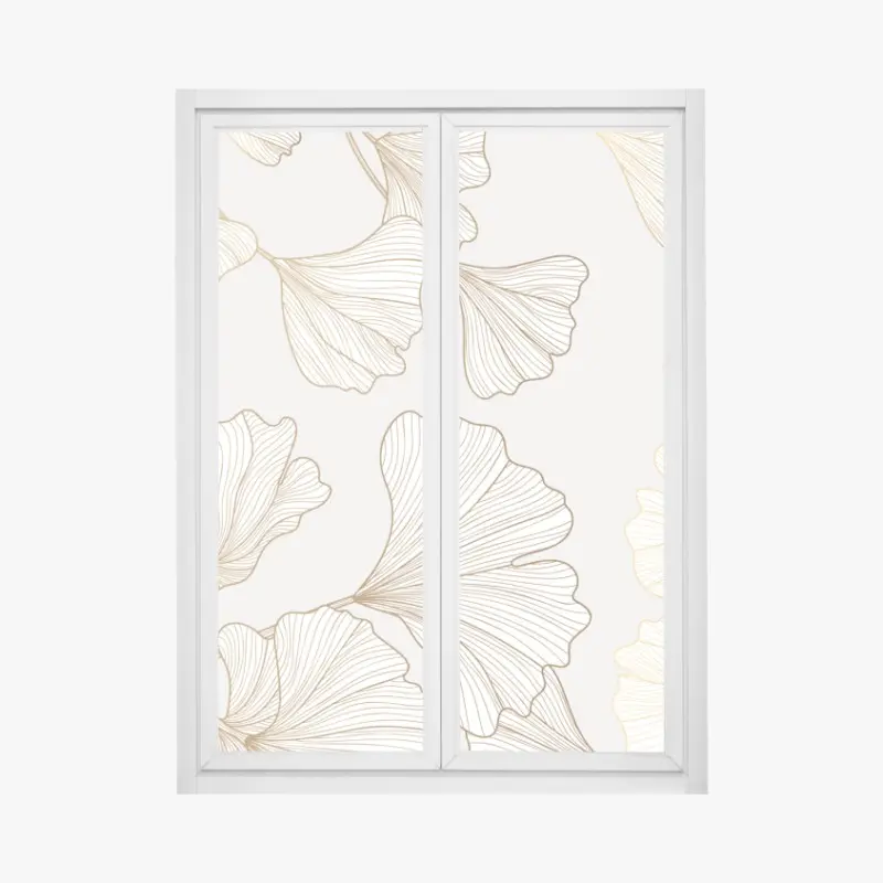 Adesivo per finestra foglie di ginkgo dorate su fondo chiaro