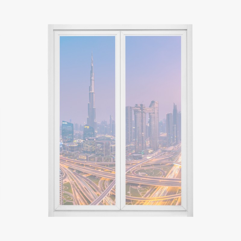 Adesivo per finestra panorama notturno di Dubai con skyline moderno