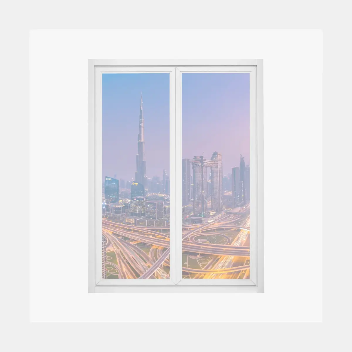 Adesivo per finestra panorama notturno di Dubai con skyline moderno • Wallissimo®