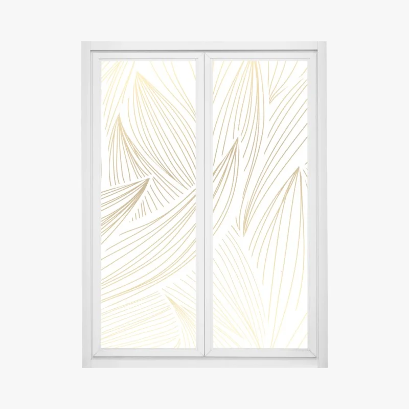 Adesivo per finestra motivo foglie dorate su sfondo bianco