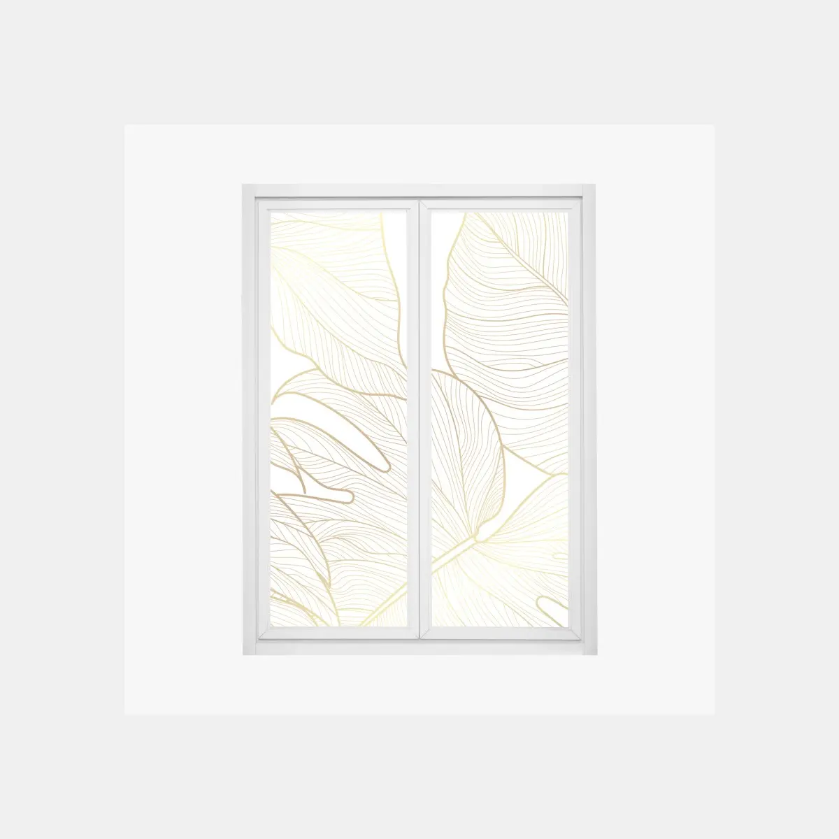 Adesivo per finestra eleganza botanica: foglie dorate su sfondo bianco • Wallissimo®