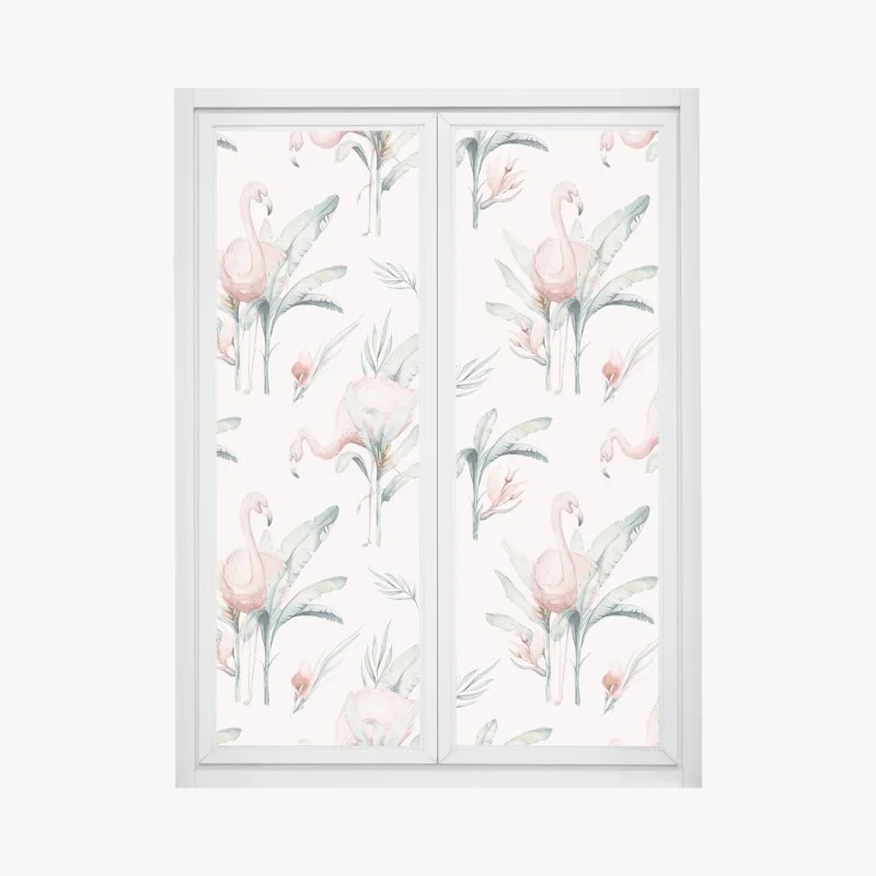 Adesivo per finestra fenicotteri acquerellati su sfondo rosa
