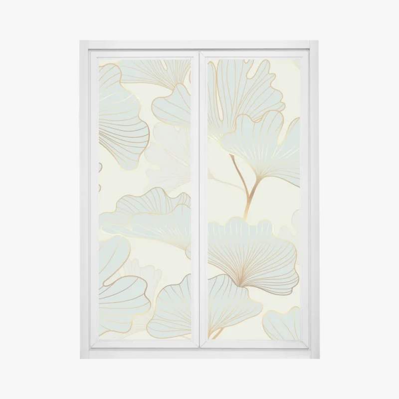 Adesivo per finestra motivo elegante di foglie di ginkgo con dettagli dorati