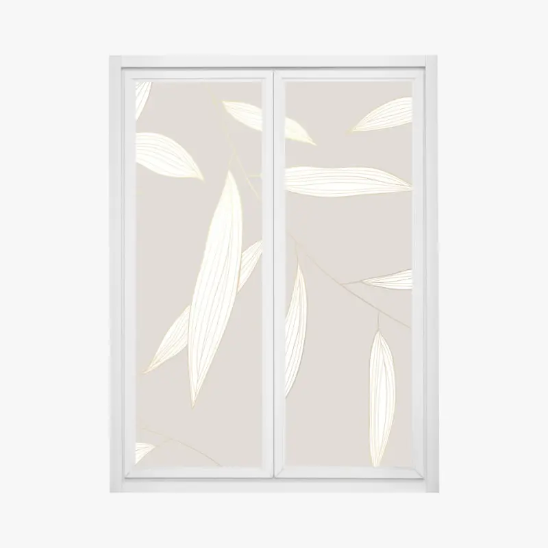 Adesivo per finestra motivo foglie dorate su sfondo beige